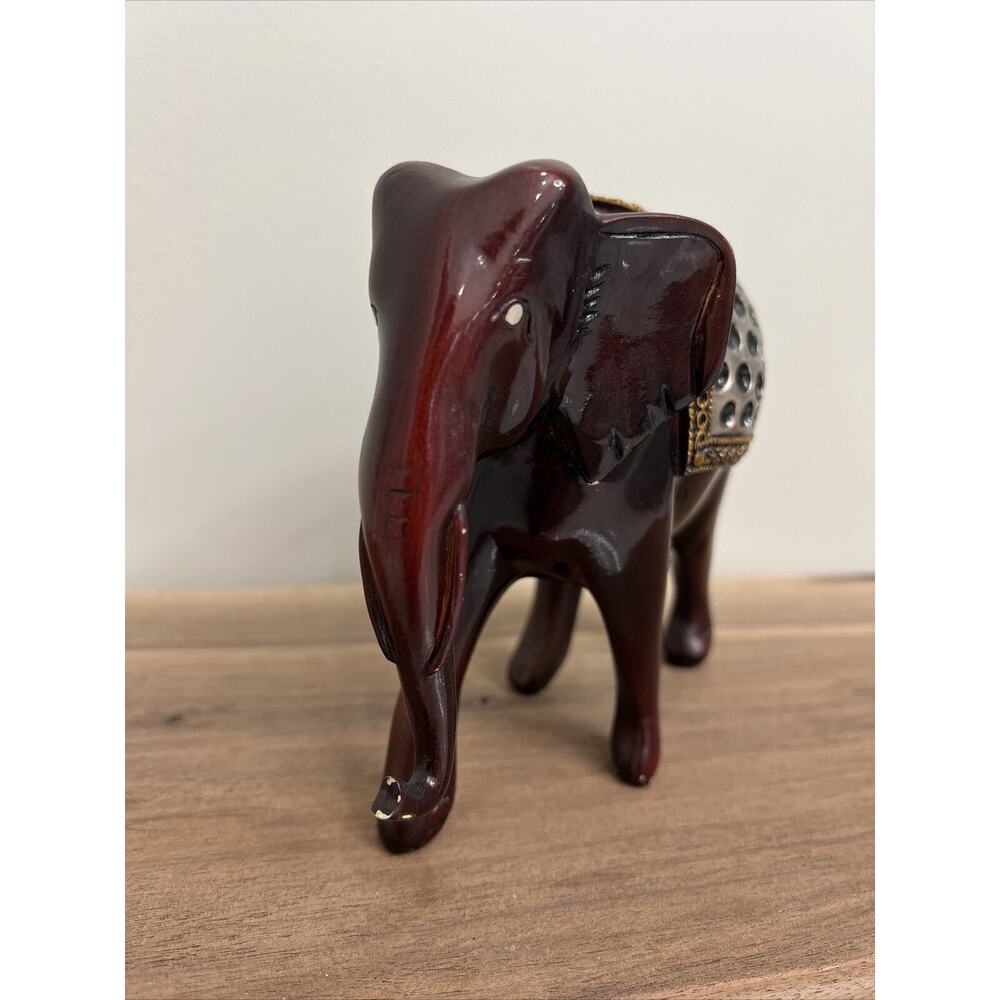 Decorative Wooden Elephant Figurine Collectable Hand Painted 6 inches - Picture 3 of 9